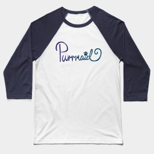 Purple Teal Ombre Purrmaid Hand Lettered Cat and Mermaid Lover Design with Scales Baseball T-Shirt